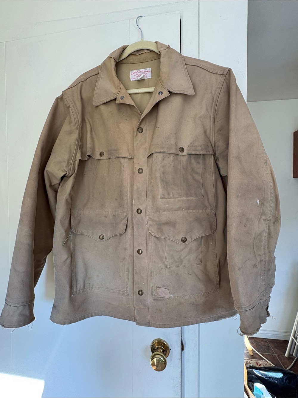 Men's Tan Filson Dry Tin cloth Jacket - Authentically Distressed